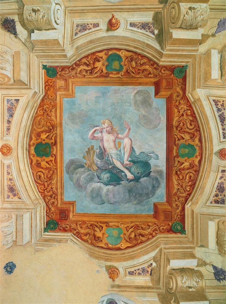Cavernago (Bergamo, Italy) - Trompe l'oeil ceiling of one of the rooms of the Castle of Cavernago